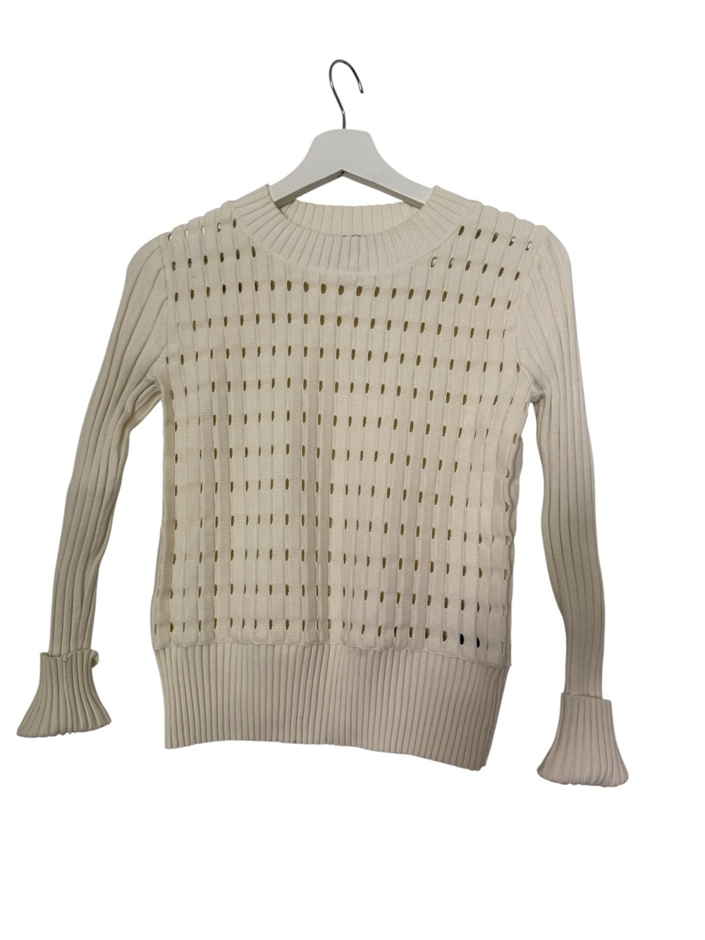 Club Monaco Cream Open-Weave Ribbed Crew Sweater